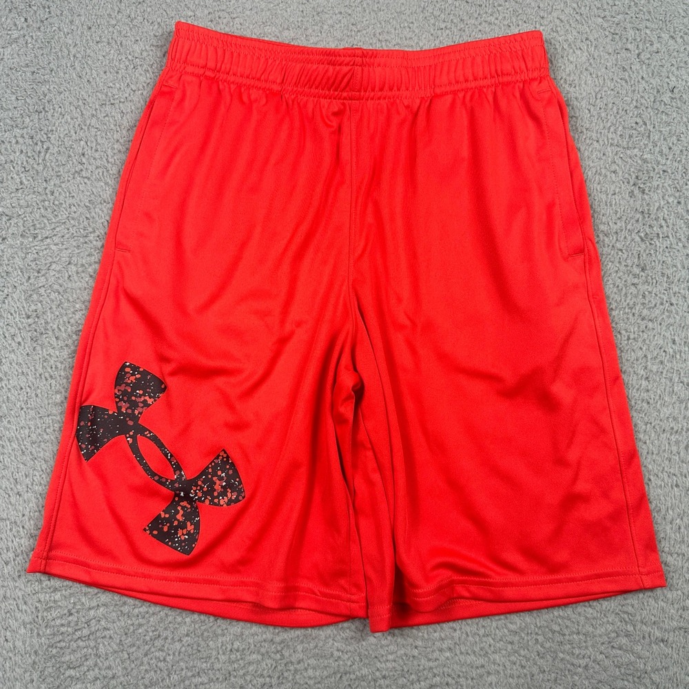 Under Armour Shorts Kids Youth Large YLG Red Drawstring Athletic Loose 1373525